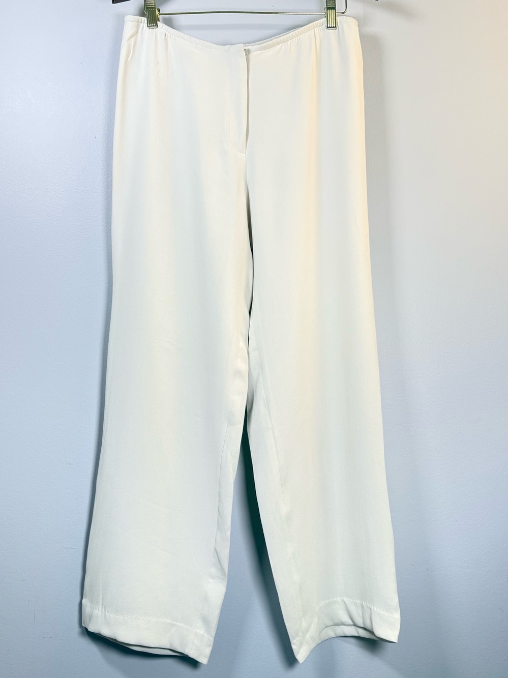 Eileen Fisher Silk Blend Bone Wide Leg Dress Pants M Crepe Zip Up Flowy